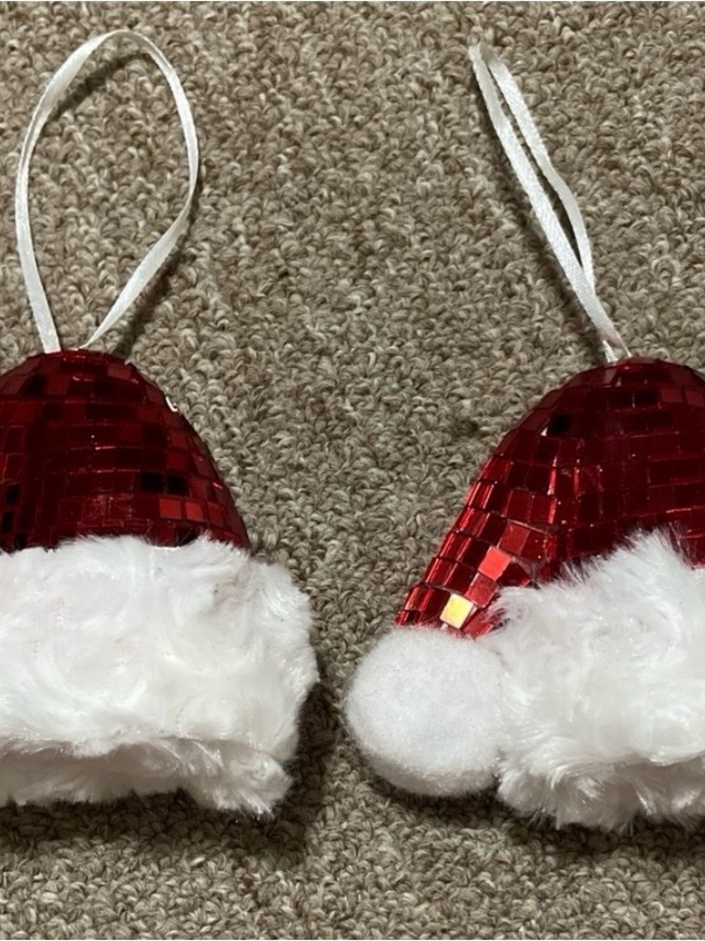 Red Sequin Mini Santa Hat Ornaments with White Faux Fur